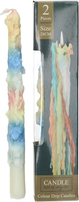 HD Collection Dinerkaars (set 2 Stuks) Drip - Kleur : regenboog - Wax - 26 cm hoog - Kerst Sinterklaas cadeau