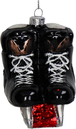 HD Collection - Ornament kerstbal Hockeyschaats Glas Zwart 8.9 cm