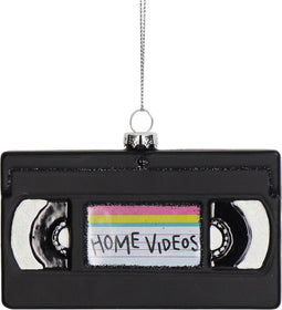 HD Collection - Ornament kerstbal Video Tape Glas Zwart 11.5 cm