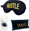 SMUG Slaapmasker met Zwarte Oordopjes en Opbergzakje - 100% Verduisterend - Verstelbaar Oogmasker in Satijn - Hustle Print