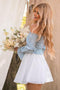 NA-KD Puffy Sleeve Smocked - Vrouwen T-shirt - Blauw (EU 38)