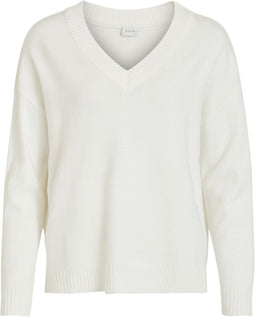 Vila Viril - Oversize V-neck Knit Top - Viscose/Polyamide/Polyester - Wit (Alyssum) Dames Maat - XS