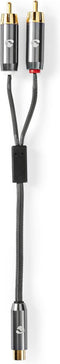 Nedis Subwoofer-Kabel - 2x RCA Male - RCA Female - Verguld - 0.20 m - Rond - 4.5 mm - Antraciet / Gun Metal Grijs - Cover Window Box