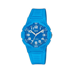 Q&Q V31A-002VY - Horloge - Analoog - Dames - Heren - Unisex - Siliconen band - Kunststof - Cijfers - Rond - Lichtblauw - 10ATM waterdicht