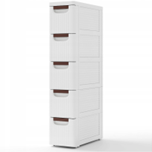 Coast Badkamerkast Beige/Wit – 42 x 19 x 91 cm – Smalle Opbergkast op Wielen met 5 Lades