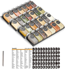 Kruidenrek met 28 Glazen Kruidenpotjes - Kruidenrek Lade - Kruiden Organizer - Keukenlade organiser-