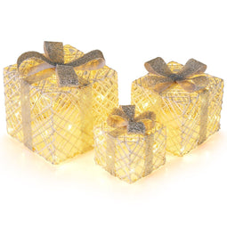 Coast 3-delige LED cadeauboxen set - warmwit verlichting - 25×25×23 / 20×20×18 / 15×15×13 cm - wit