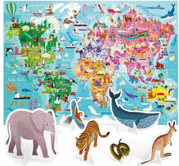 Headu Legpuzzel Wereld met 3D Elementen, 108st.