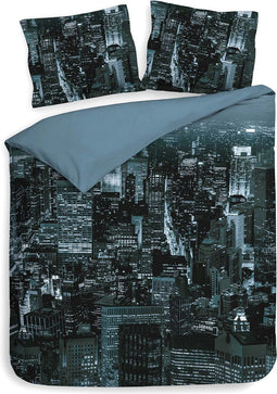 Heckettlane Brasco Dekbedovertrek - Lits-jumeaux - Katoensatijn - 260x200-220cm - Blauw