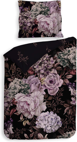 Heckettlane Clover Dekbedovertrek - Eenpersoons - Katoensatijn - 140x200-220cm - Zwart