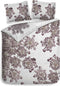 Heckettlane Dekbedovertrek Adel - Bedlinnen met Bloemen print - 200x220 - Off-White - Dekbedhoes van 100% Katoen-Satijn
