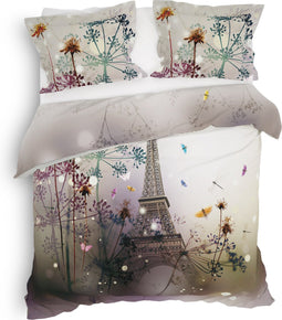 Heckettlane Dekbedovertrek Aimy - Bedlinnen met Bloemen print - 260x220 - Wit - Dekbedhoes van 100% Katoen-Satijn