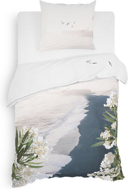 Heckettlane Dekbedovertrek Attis - Bedlinnen met Zee print - 140x220 - Natural - Dekbedhoes van 100% Katoen-Satijn