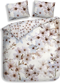 Heckettlane Dekbedovertrek Bamhi - Bedlinnen met Bloemen print - 260x220 - Wit - Dekbedhoes van Bamboe & Satijn