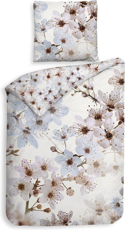 Heckettlane Dekbedovertrek Bamhi - Bedlinnen met Bloemen print - 140x220 - Wit - Dekbedhoes van Bamboe & Satijn