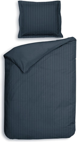 Heckettlane Dekbedovertrek Banda - Bedlinnen met Strepen - 140x220 - Blauw - Dekbedhoes van 100% Katoen-Satijn