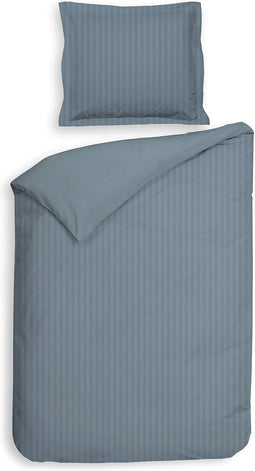 Heckettlane Dekbedovertrek Banda - Bedlinnen met Strepen - 140x220 - Blauw - Dekbedhoes van 100% Katoen-Satijn