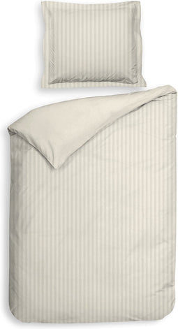 Heckettlane Dekbedovertrek Banda - Bedlinnen met Strepen - 140x220 - Off-White - Dekbedhoes van 100% Katoen-Satijn