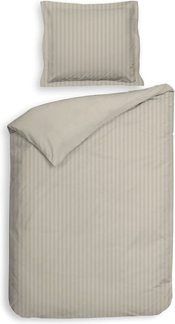 Heckettlane Dekbedovertrek Banda - Bedlinnen met Strepen - 140x220 - Natural - Dekbedhoes van 100% Katoen-Satijn