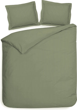 Heckettlane Dekbedovertrek Banda - Bedlinnen met Strepen - 260x220 - Groen - Dekbedhoes van 100% Katoen-Satijn