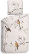 Heckettlane Dekbedovertrek Birdie - Bedlinnen met Dieren print - 200x220 - Off-White - Dekbedhoes van 100% Katoen-Clip Sheared