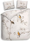 Heckettlane Dekbedovertrek Birdie - Bedlinnen met Dieren print - 140x220 - Off-White - Dekbedhoes van 100% Katoen-Clip Sheared