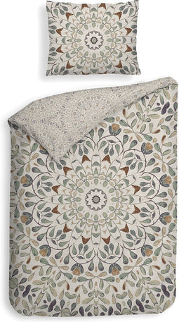 Heckettlane Dekbedovertrek Blanche - Bedlinnen met Mandala print - 140x220 - Natural - Dekbedhoes van 100% Katoen-Satijn