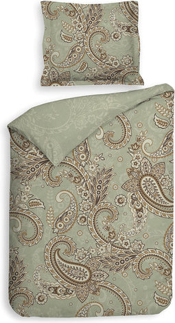 Heckettlane Dekbedovertrek Camille - Bedlinnen met Paisley print - 140x220 - Groen - Dekbedhoes van 100% Katoen-Satijn