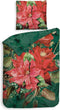 Heckettlane Dekbedovertrek Castor - Bedlinnen met Bloemen print - 200x220 - Groen - Dekbedhoes van 100% Katoen-Satijn