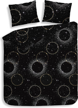 Heckettlane Dekbedovertrek Cayla - Bedlinnen met print - 260x220 - Zwart - Dekbedhoes van 100% Katoen-Flanel