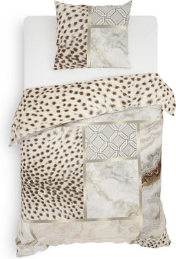 Heckettlane Dekbedovertrek Cesar - Bedlinnen met Patchwork print - 140x220 - Natural - Dekbedhoes van 100% Katoen-Satijn