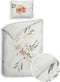 Heckettlane Dekbedovertrek Charlot - Bedlinnen met Bloemen print - 140x220 - Off-White - Dekbedhoes van 100% Katoen-Satijn