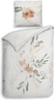Heckettlane Dekbedovertrek Charlot - Bedlinnen met Bloemen print - 200x220 - Off-White - Dekbedhoes van 100% Katoen-Satijn