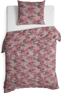 Heckettlane Dekbedovertrek Colemy - Bedlinnen met Breiwerk print - 140x220 - Roze - Dekbedhoes van 100% Katoen-Flanel