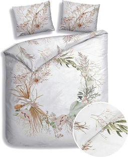 Heckettlane Dekbedovertrek Coralline - Bedlinnen met Bloemen print - 200x220 - Wit - Dekbedhoes van 100% Katoen-Satijn