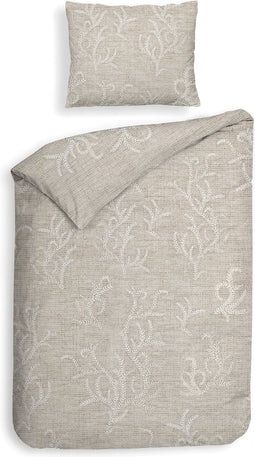 Heckettlane Dekbedovertrek Corallo - Bedlinnen met Koraal print - 200x220 - Natural - Dekbedhoes van 100% Katoen-Satijn