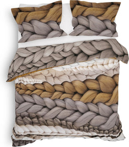 Heckettlane Dekbedovertrek Daley - Bedlinnen met Breiwerk print - 240x220 - Taupe - Dekbedhoes van 100% Katoen-Twill