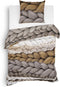 Heckettlane Dekbedovertrek Daley - Bedlinnen met Breiwerk print - 140x220 - Taupe - Dekbedhoes van 100% Katoen-Twill
