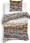 Heckettlane Dekbedovertrek Daley - Bedlinnen met Breiwerk print - 200x220 - Taupe - Dekbedhoes van 100% Katoen-Twill
