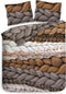 Heckettlane Dekbedovertrek Daley - Bedlinnen met Breiwerk print - 200x220 - Taupe - Dekbedhoes van 100% Katoen-Twill