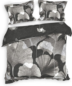 Heckettlane Dekbedovertrek Debra - Bedlinnen met Bladeren print - 240x220 - Grijs - Dekbedhoes van 100% Katoen-Twill