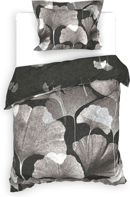 Heckettlane Dekbedovertrek Debra - Bedlinnen met Bladeren print - 140x220 - Grijs - Dekbedhoes van 100% Katoen-Twill