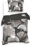 Heckettlane Dekbedovertrek Debra - Bedlinnen met Bladeren print - 140x220 - Grijs - Dekbedhoes van 100% Katoen-Twill