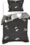 Heckettlane Dekbedovertrek Debra - Bedlinnen met Bladeren print - 140x220 - Grijs - Dekbedhoes van 100% Katoen-Twill