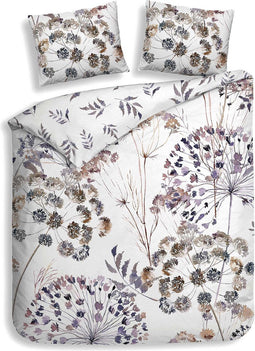 Heckettlane Dekbedovertrek Della - Bedlinnen met Bloemen print - 240x220 - Wit - Dekbedhoes van 100% Katoen-Dobby