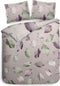 Heckettlane Dekbedovertrek Eray - Bedlinnen met Bladeren print - 200x220 - Taupe - Dekbedhoes van 100% Katoen-Twill