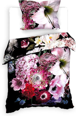 Heckettlane Dekbedovertrek Eris - Bedlinnen met Bloemen print - 140x220 - Multi - Dekbedhoes van 100% Katoen-Satijn
