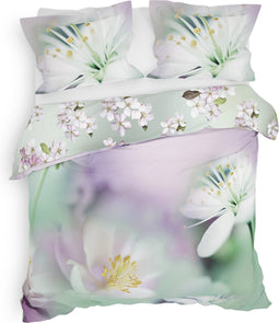 Heckettlane Dekbedovertrek Fabio - Bedlinnen met Bloemen print - 260x220 - Roze - Dekbedhoes van 100% Katoen-Satijn