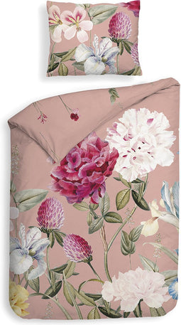 Heckettlane Dekbedovertrek Flores - Bedlinnen met Bloemen print - 140x220 - Roze - Dekbedhoes van 100% Katoen-Satijn