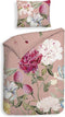 Heckettlane Dekbedovertrek Flores - Bedlinnen met Bloemen print - 140x220 - Roze - Dekbedhoes van 100% Katoen-Satijn
